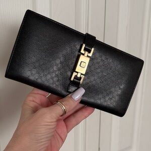 GUCCI Micro GG Pattern Genuine Leather Long Wallet